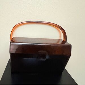 Vintage Acrylic Brown Handbag with Amber Handle
